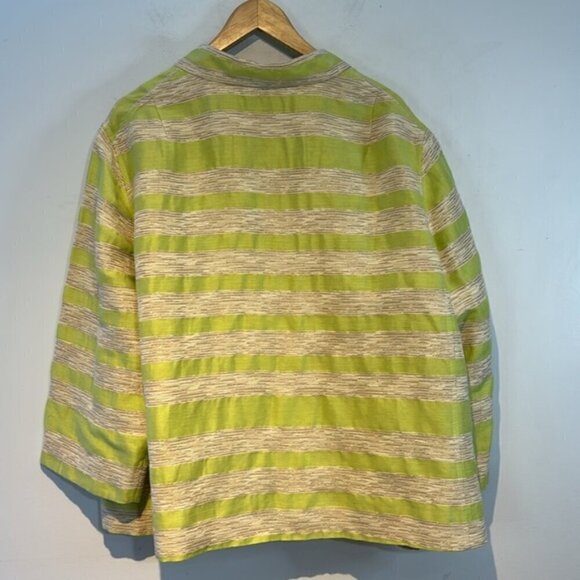 Lafayette 148 Blazer Jacket Womens Green Cream Stripe Linen Blend 3X - Picture 13 of 13